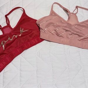 PINK Victoria's Secret Red and Dusty Pink Wireless Sports Bras